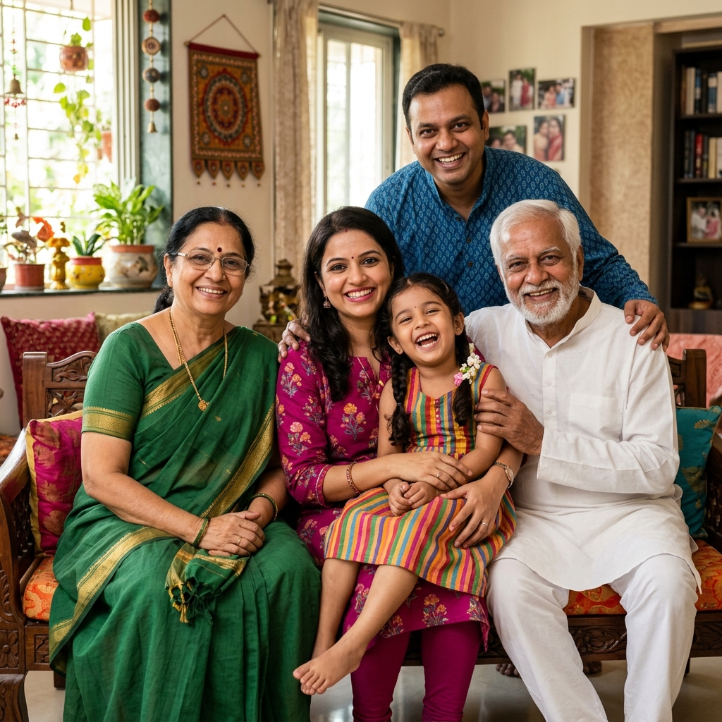 Happy family showing age groups treated