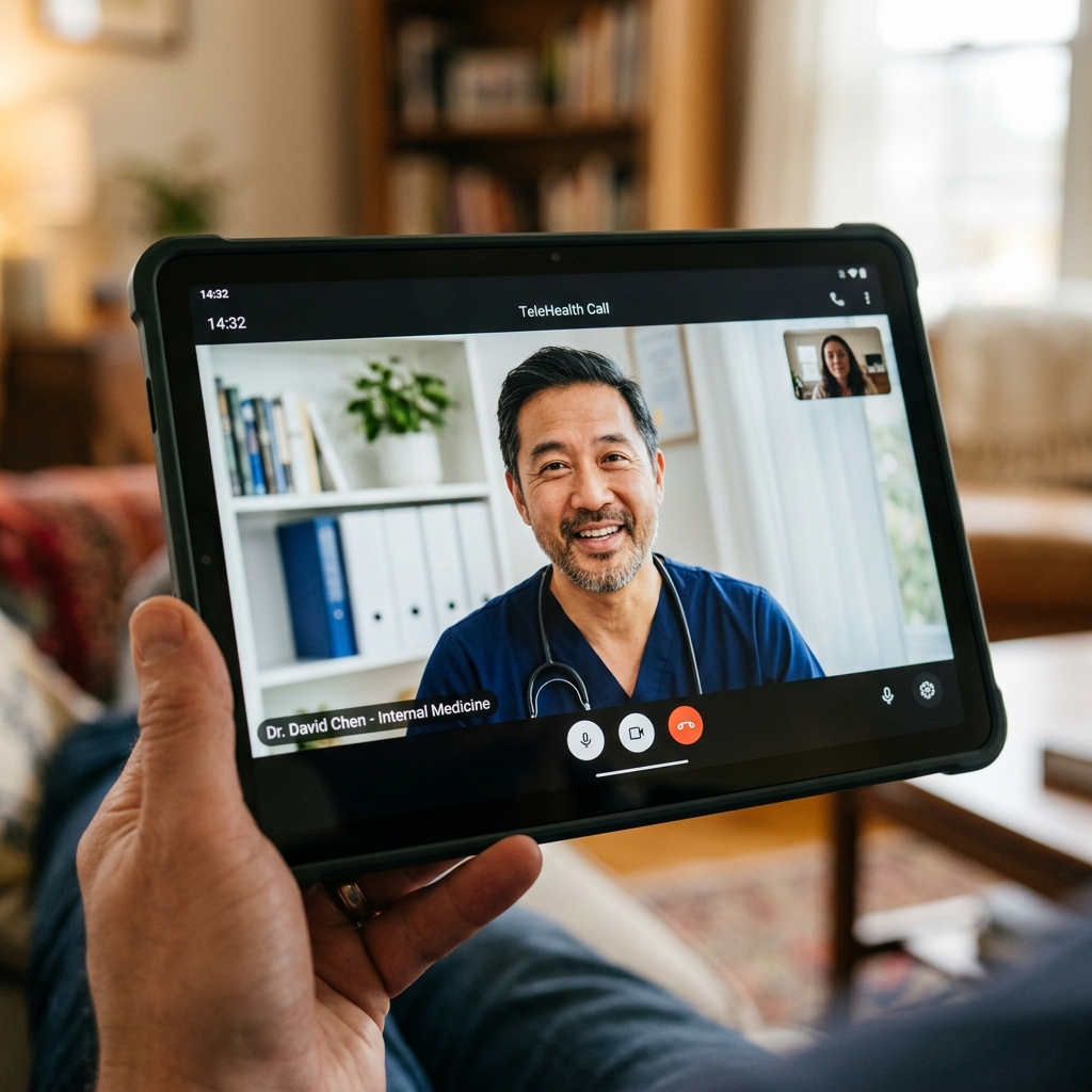 Tablet showing video consultation mockup